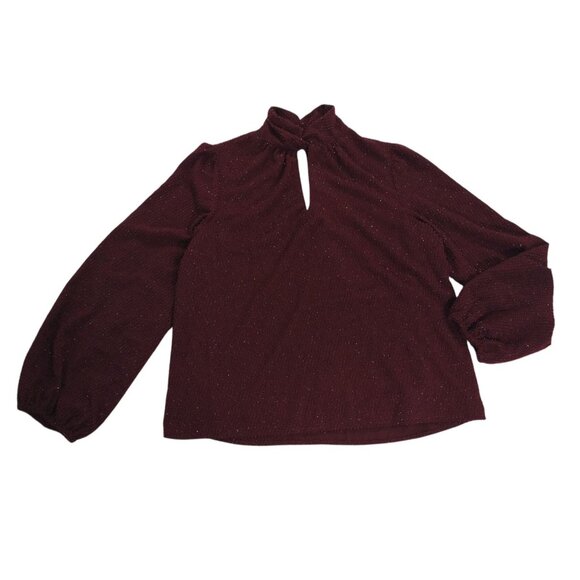 Nine West Burgundy Long Sleeve Textured Keyhole Blouse S, NWT. - Picture 2 of 8